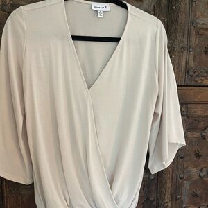 Veronica M Beige V-Neck Blouse